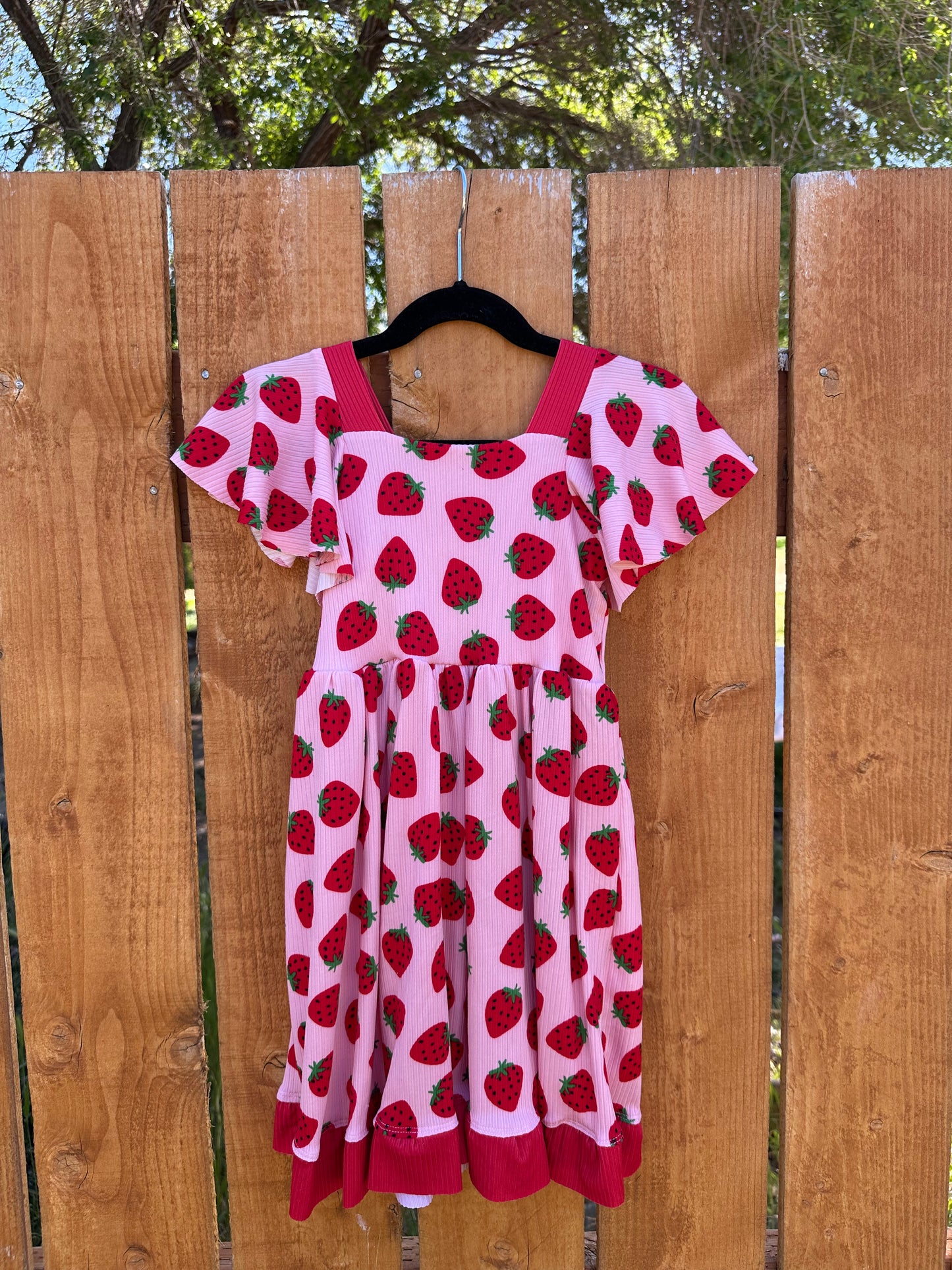 3T Strawberry Flutter Sleeve Dress