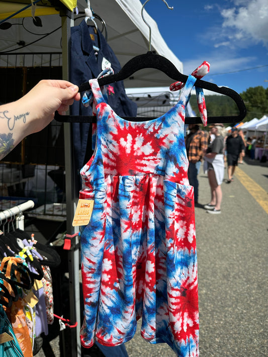 2-3 Years Red White Blue Tie Dye Tank Dress