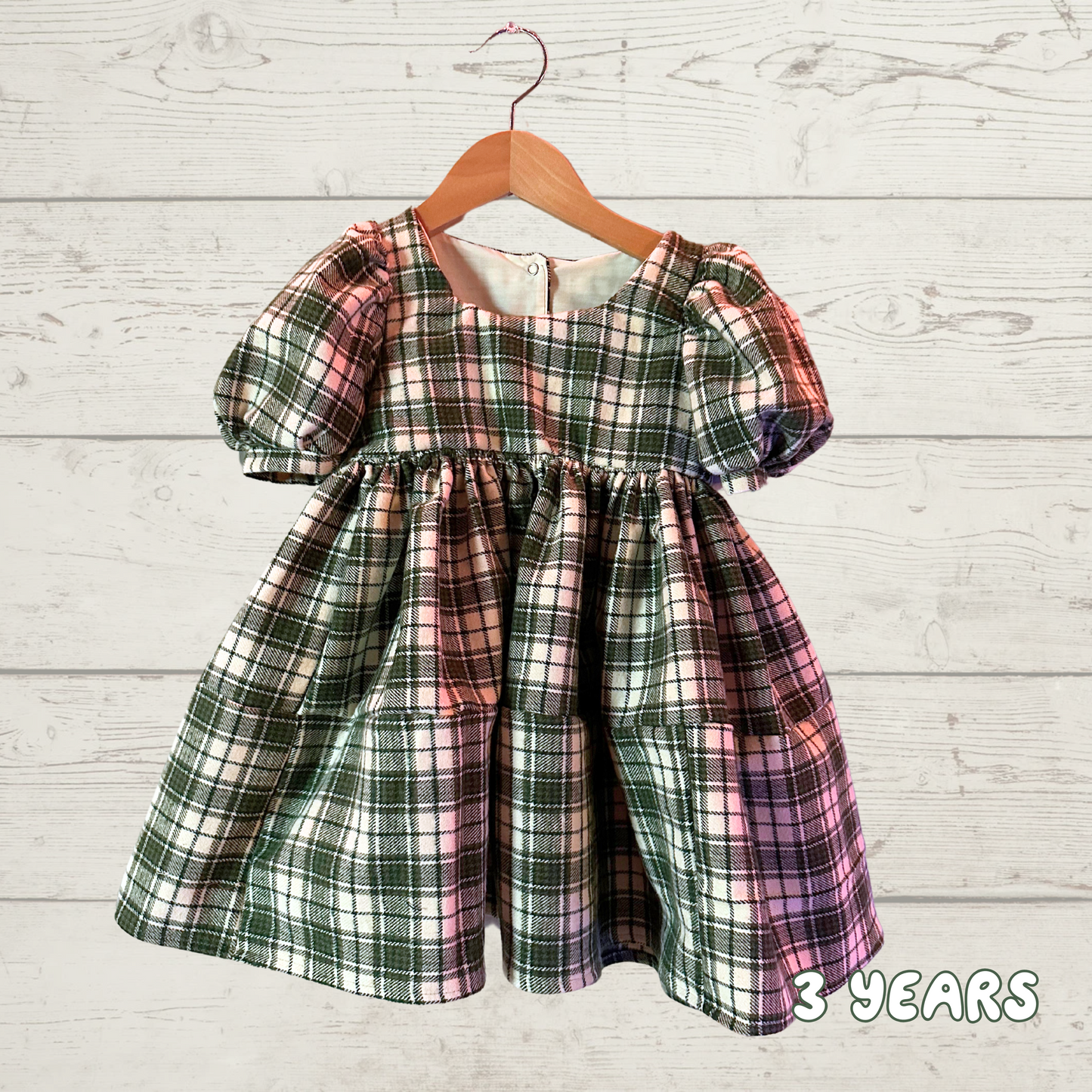 Green Gingham Puff Sleeve Dress - Size 3