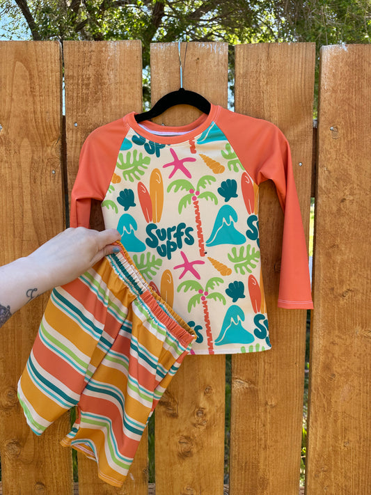5T Surf Rashguard + Stripe Boardshorts